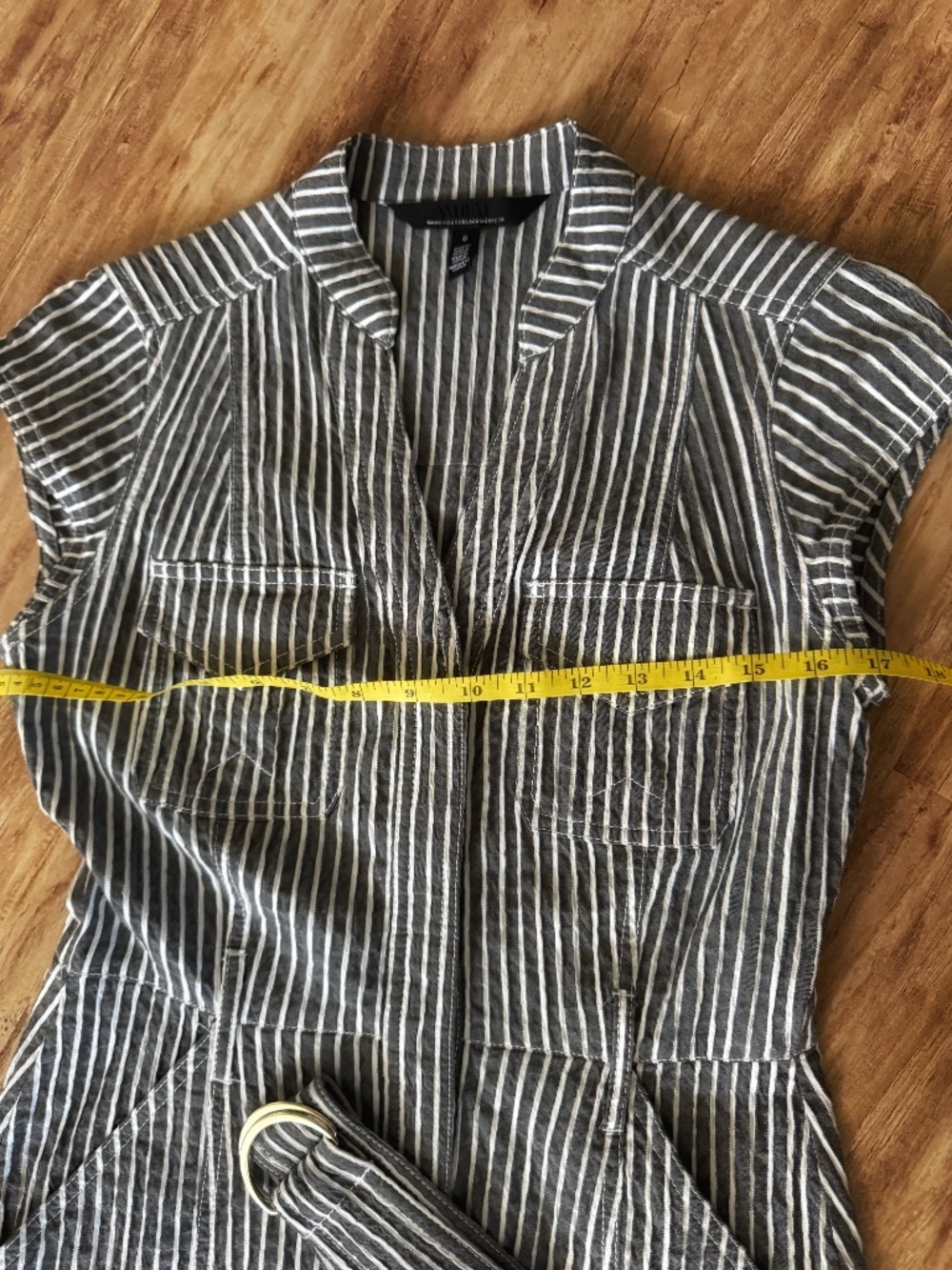 WHBM Midi Dress Striped Seersucker Railroad Stripe Cap Sleeve Belted Pockets - Picture 12 of 16